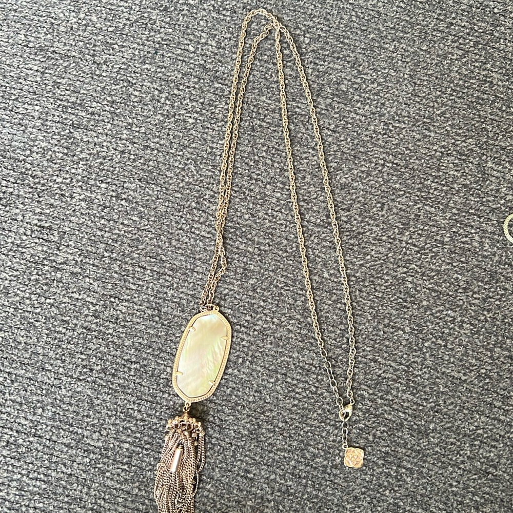 Brown mother of pearl and rose gold Kendra scott rayne necklace